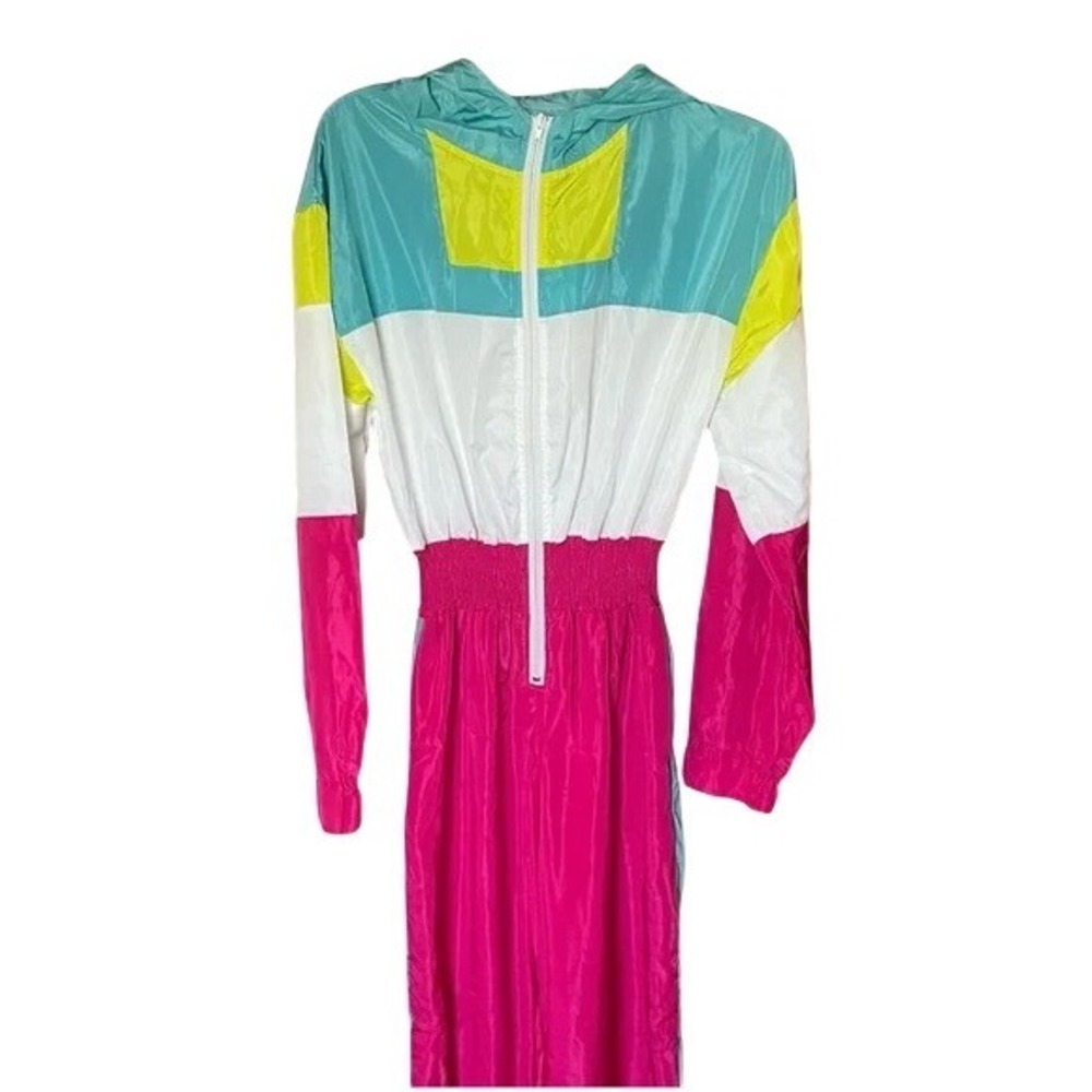 80s 90s Neon Zippered Hooded Windbreaker Jumpsuit